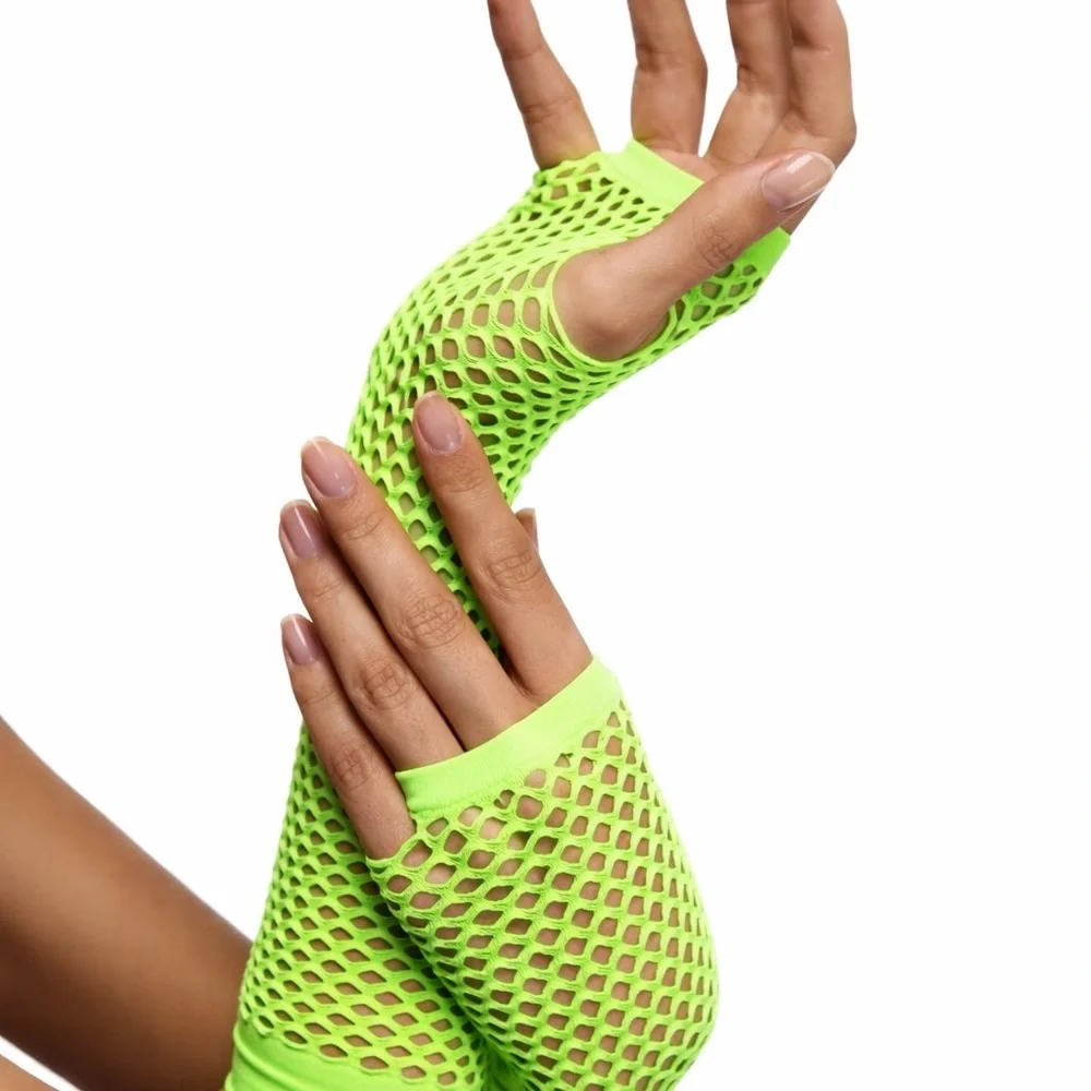 Neon Green Fishnet Arm Warmers